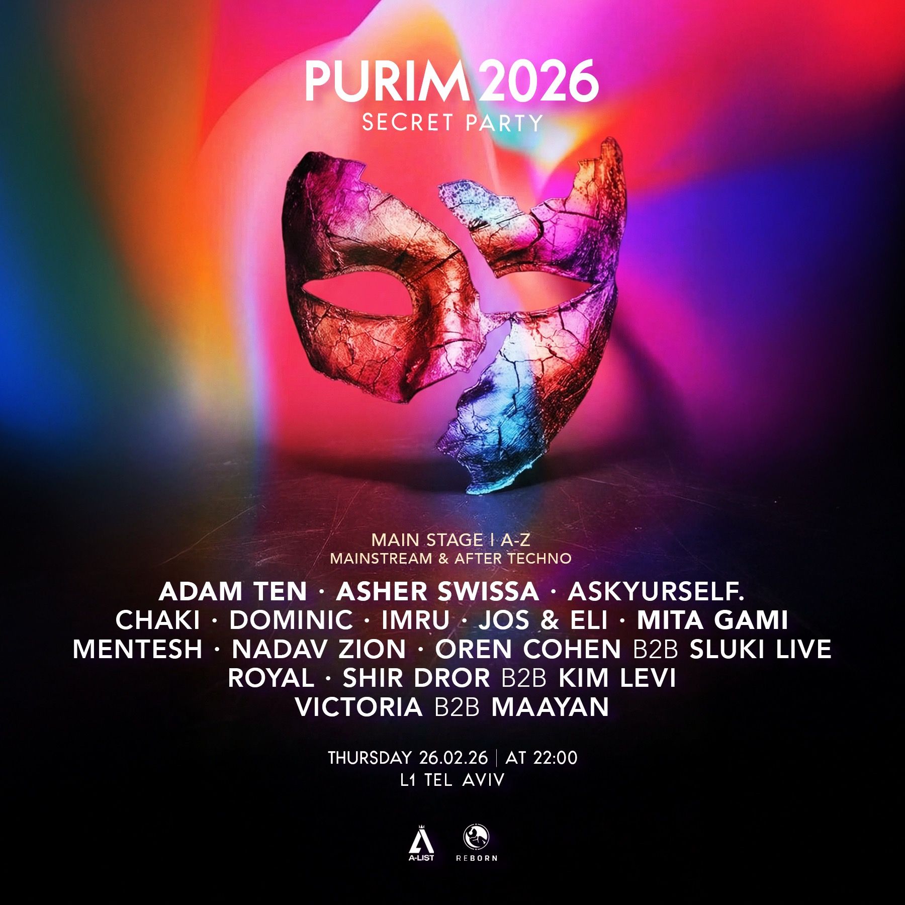 Event image - Purim 2026 || secret Purim || Tel Aviv -Asher Swissa (Skazi) 26.2.26